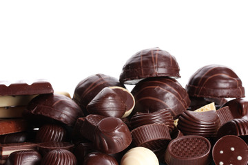 Many different chocolate candy isolated on white