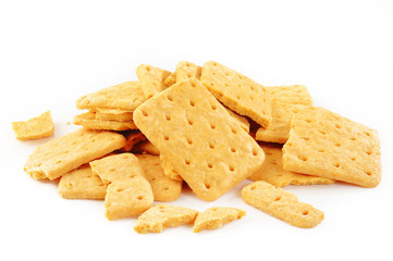 broken cracker on white background