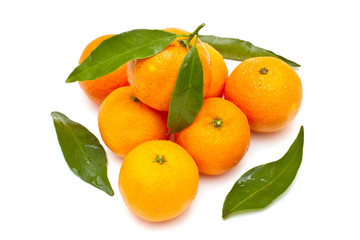 Ripe tangerines on white background