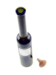 green glass bottle with cork isolated on white