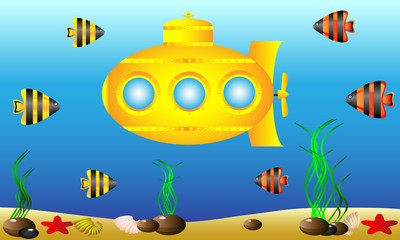 Sous-marin jaune sous l& 39 eau