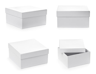 Set of square pasteboard gift boxes with clipping path