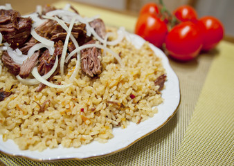 homemade traditional Uzbek pilaf served on a plate