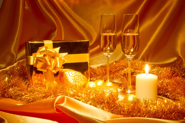 New Year Christmas still life in golden tones