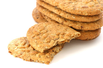Fototapeta na wymiar Whole grain biscuits on white background