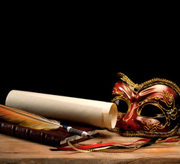 Art still life over old wooden desk