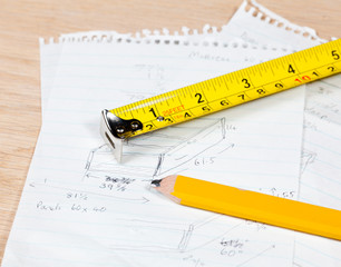 Carpenter pencil and rule on plans