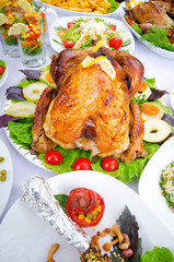 Table served with tasty meals