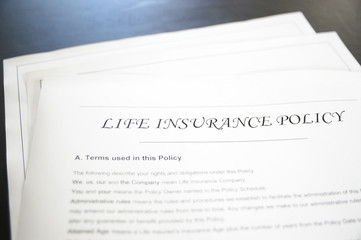 closeup of a life insurance policy