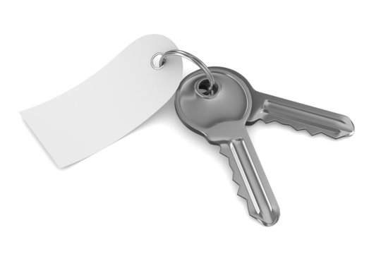 Isolated two keys on white background. 3D image
