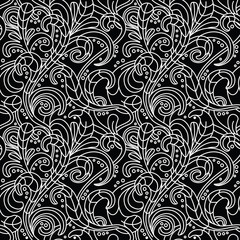 black and white floral seamless pattern