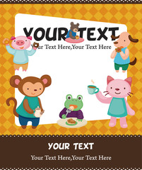 cartoon animal tea time card