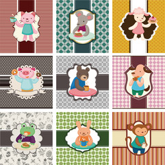 cartoon animal tea time card