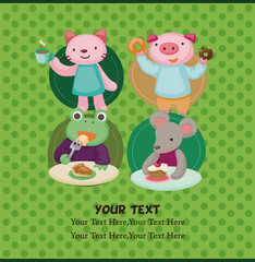 cartoon animal tea time card