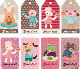 cartoon animal tea time card