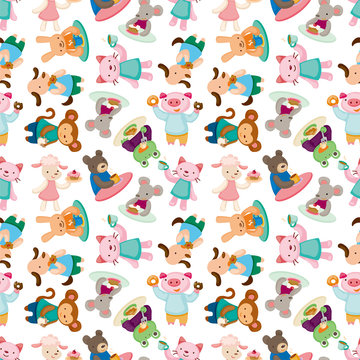 cartoon animal tea time seamless pattern