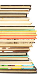 Stack of colorful old books background