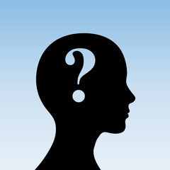 Human head with question mark. 