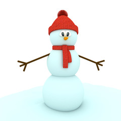 3d snowman over white background