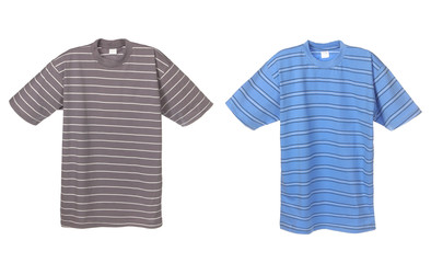 Photograph of two striped t-shirts, grey and blue - 37536081