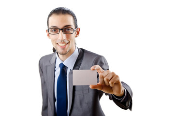 Businessman holding blank message