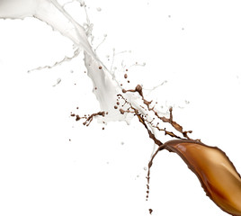 Chocolate and milk splash, isolated on white background