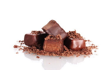 Сhocolate candy covered with chocolate shavings isolated