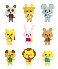 cartoon animal waiter icons