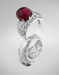 Vintage silver ring with red gem