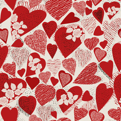 Grunge heart seamless pattern