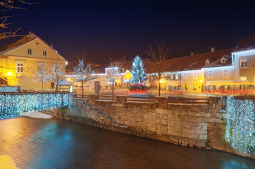 Old European town decorated for Christmas. Samobor, Croatia - 37542616