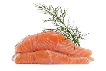 Raw slices of salmon.