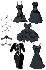 Set of little black dresses and coat racks