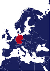 Blue map of europe with red highlited Germany