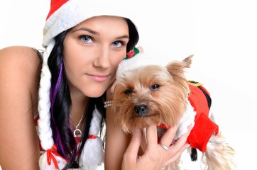 woman with santa dog