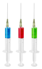 Three syringes with liquid