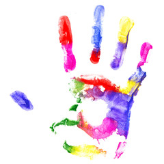 Close up of colored hand print