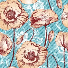 Vintage seamless pattern with poppy flowers