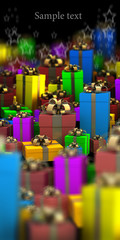 Many color gift boxes background 3D render