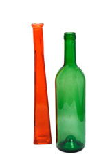 bottle and vase isolated on white background