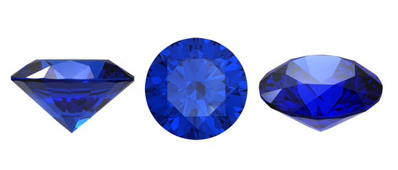 Set of blue sapphire gemstone isolated. Gems different cut