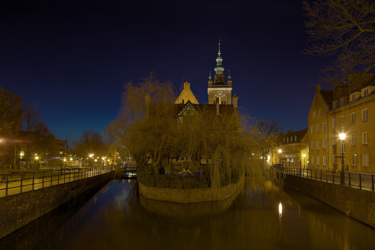 Radunia river and Great Mill in Gdansk, Poland.