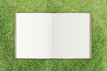 brown book open on grass
