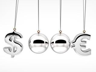 3d currency rates duel Concept from Balancing balls