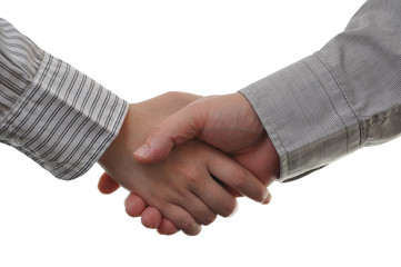 Hand shake between a businessman and a businesswoman