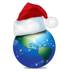 christmas world globe with red hat