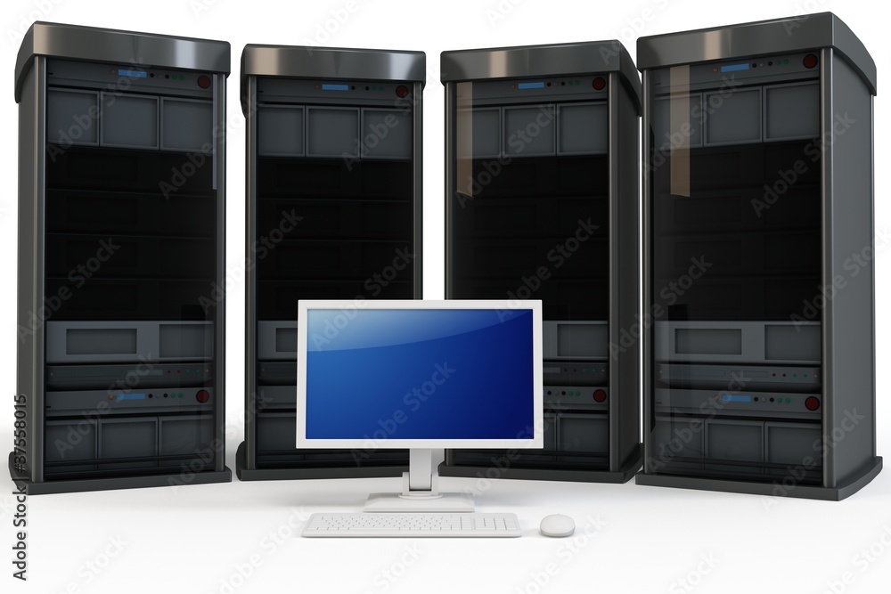 Aufkleber 3d servers with computer terminal