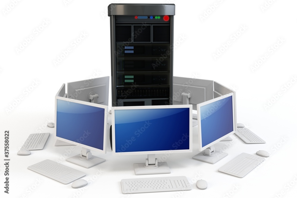 Aufkleber 3d server with computer terminals