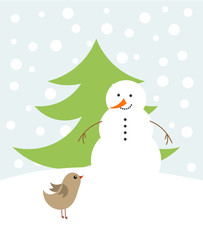 Christmas snowman and bird