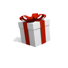 White gift box with a red bow, 3D image